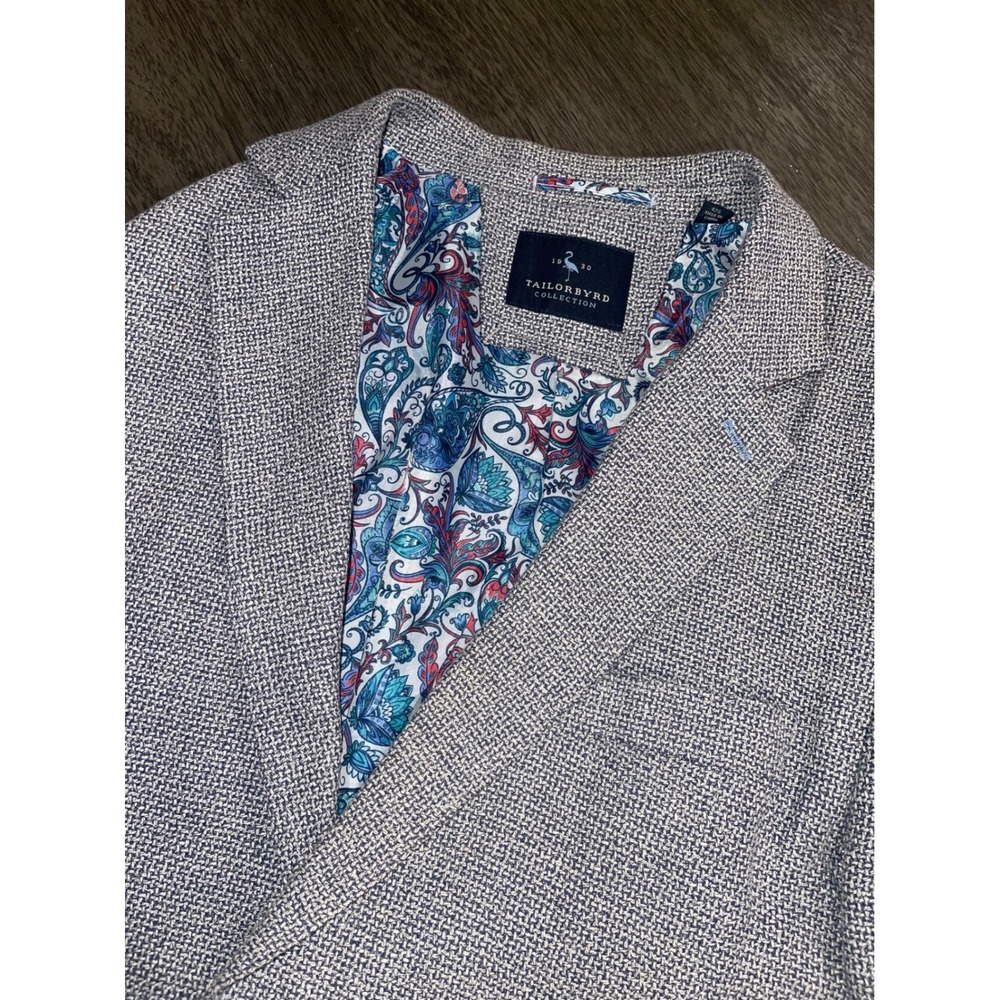 Tailorbyrd Mens 42S Blue Cotton Linen Blend Paisley Lined Sport Coat Blazer